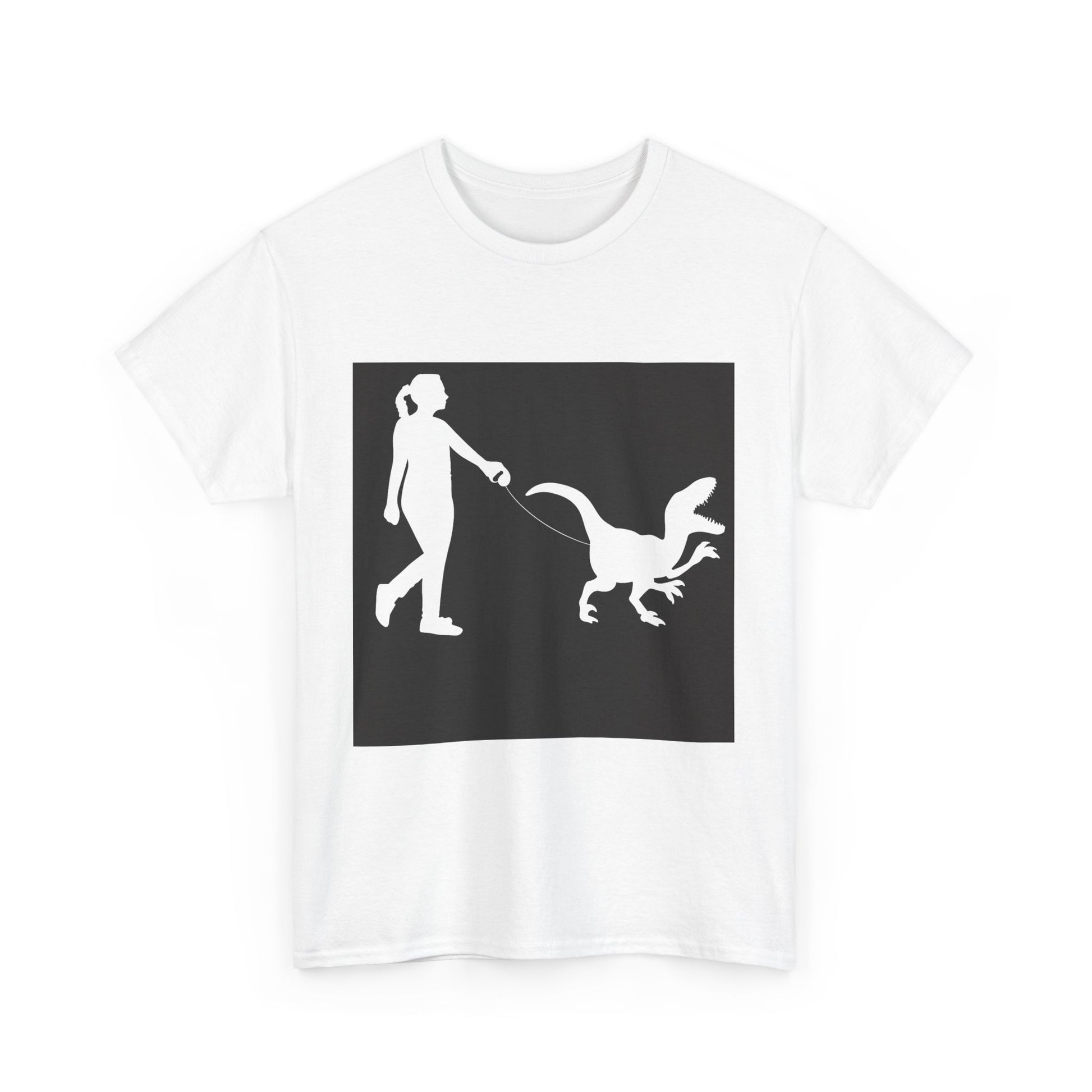 Dinosaur Walking Tee, Funny Pet Lover Shirt, Unique Gift for Dog Owners, Unisex Cotton Graphic Tee, Dinosaur Lover Apparel