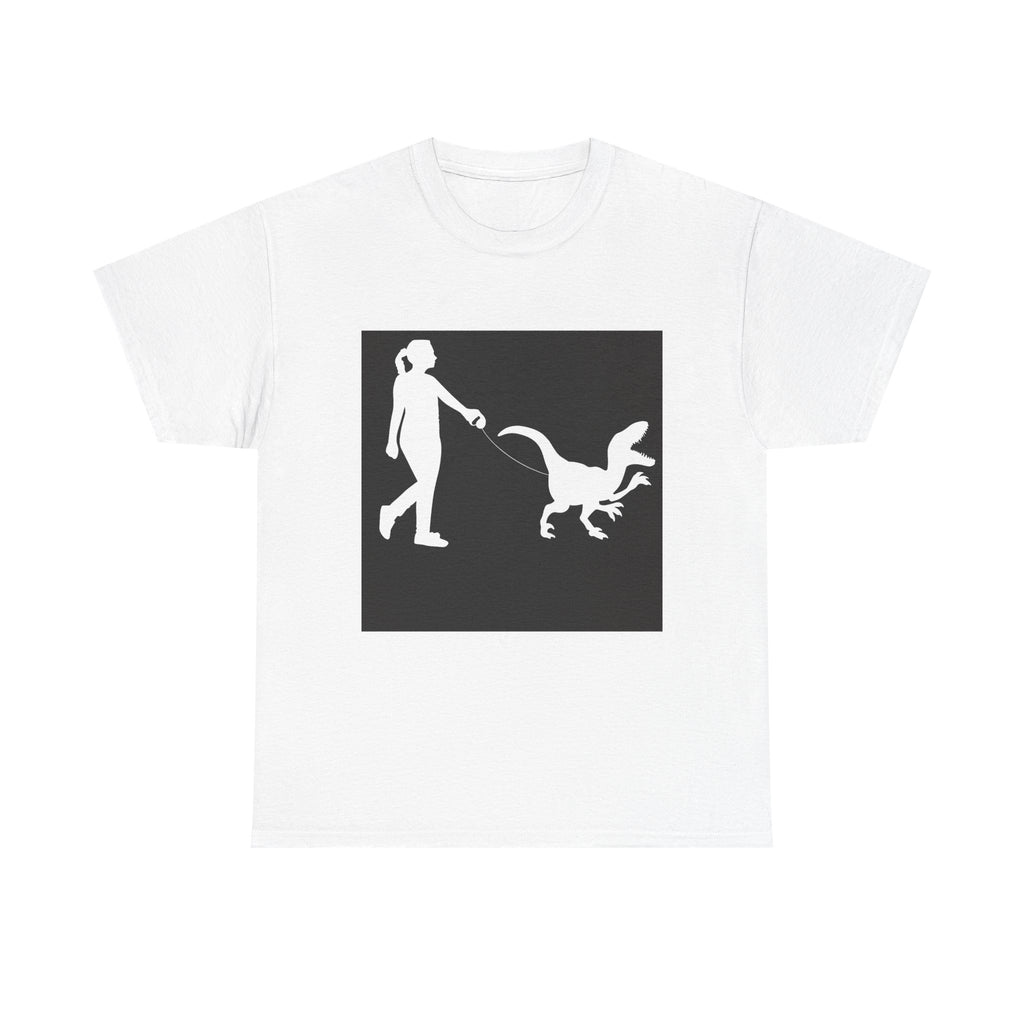 Dinosaur Walking Tee, Funny Pet Lover Shirt, Unique Gift for Dog Owners, Unisex Cotton Graphic Tee, Dinosaur Lover Apparel