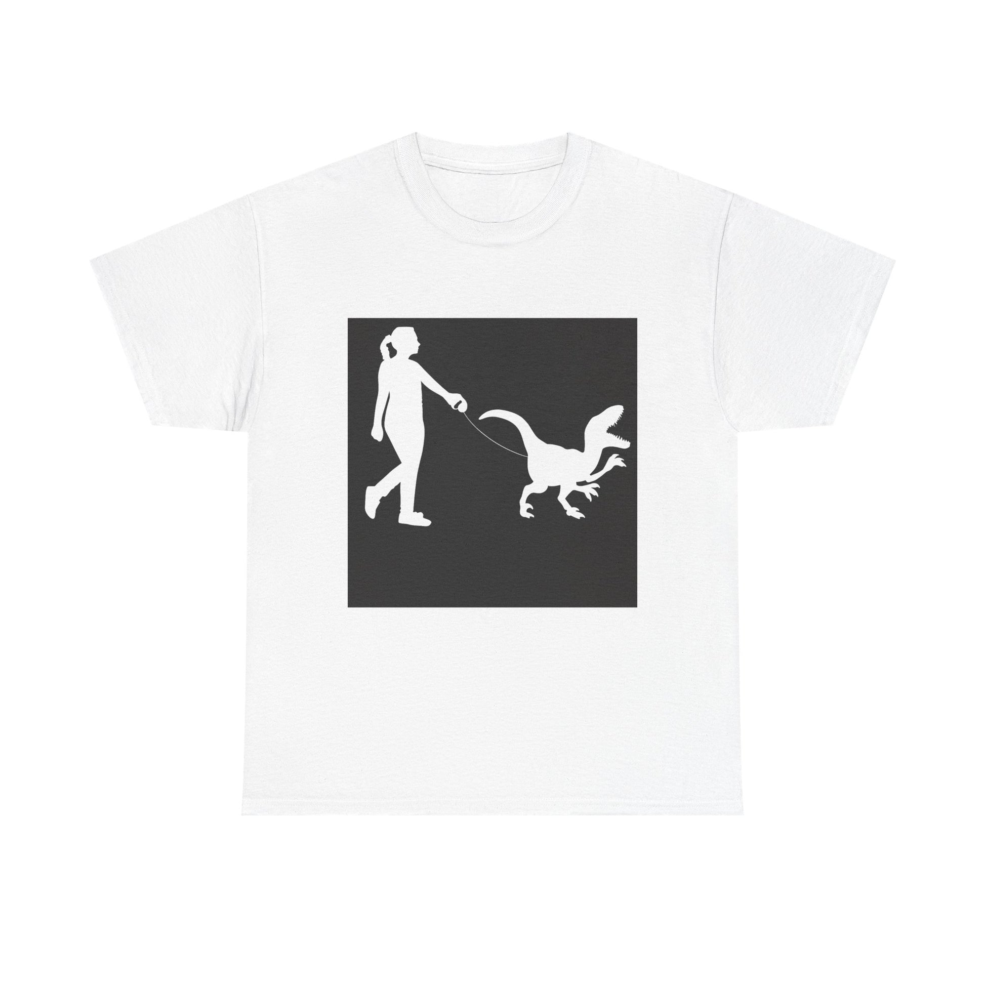 Dinosaur Walking Tee, Funny Pet Lover Shirt, Unique Gift for Dog Owners, Unisex Cotton Graphic Tee, Dinosaur Lover Apparel