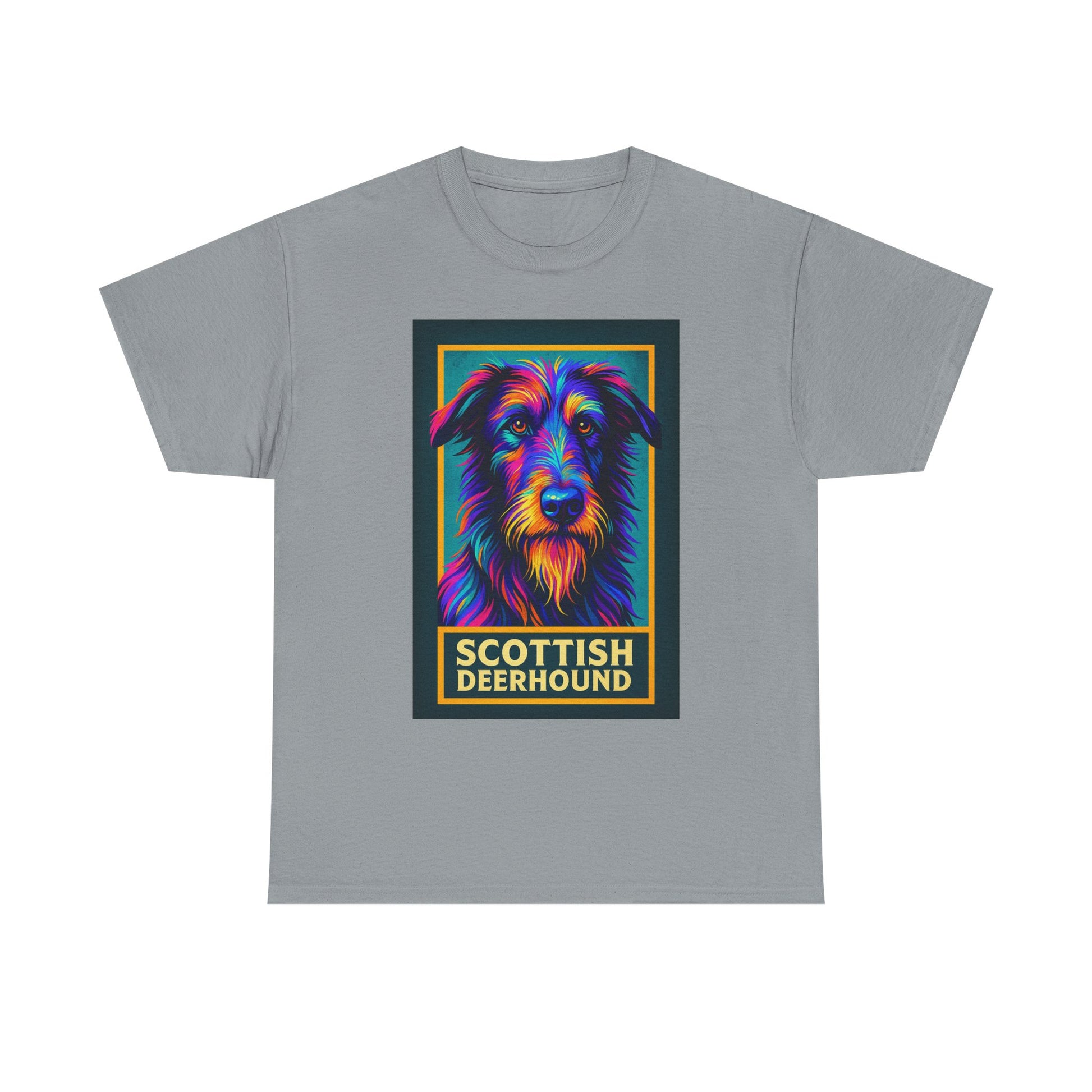 Colorful Scottish Deerhound Unisex Tee, Pet Lover Shirt, Dog Dad Gift, Animal Lover Apparel, Vibrant Cotton Tee for Holidays