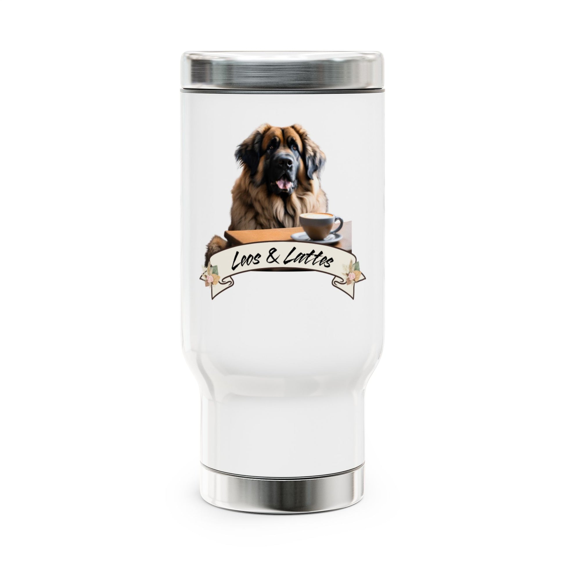 Leos & Lattes  Dog Lover Stainless Steel Travel Mug - 14oz with Handle